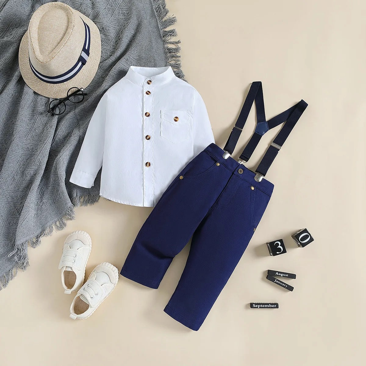 Conjunto tirantes camisa blanca