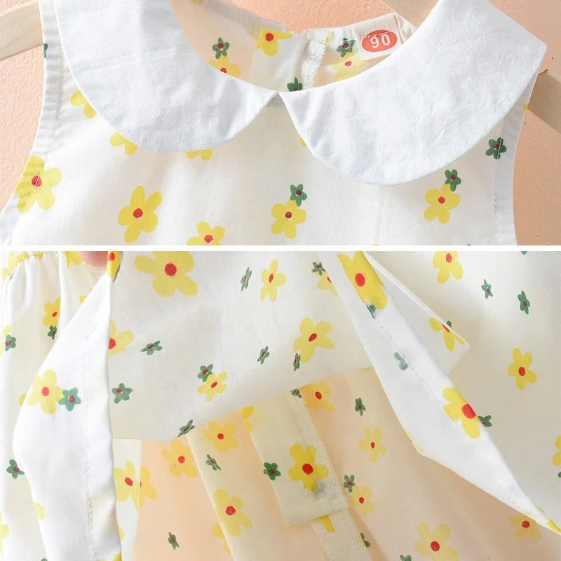 Vestido blanco con solapa flores amarillas