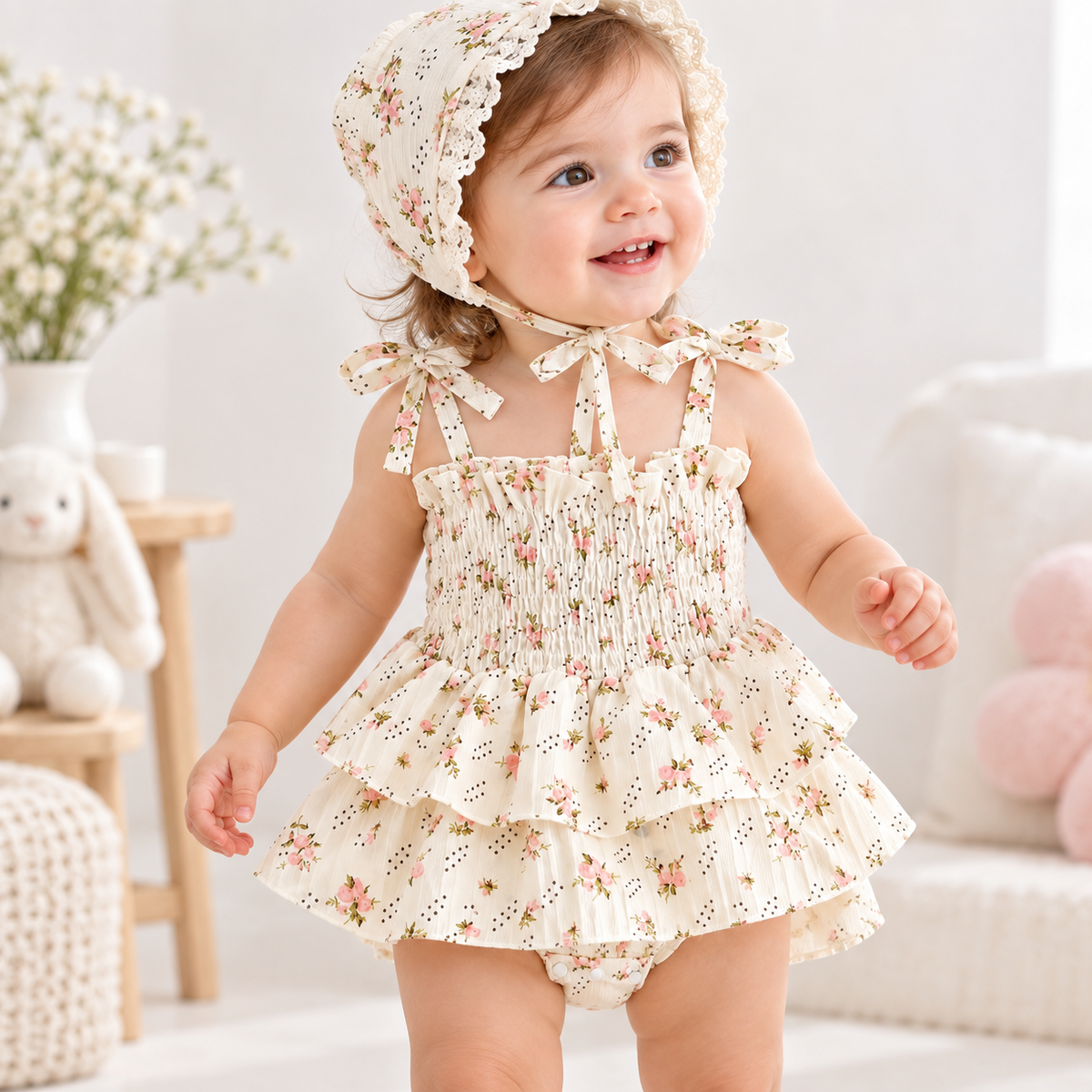 Pañalero Floral Amelia + Gorrito
