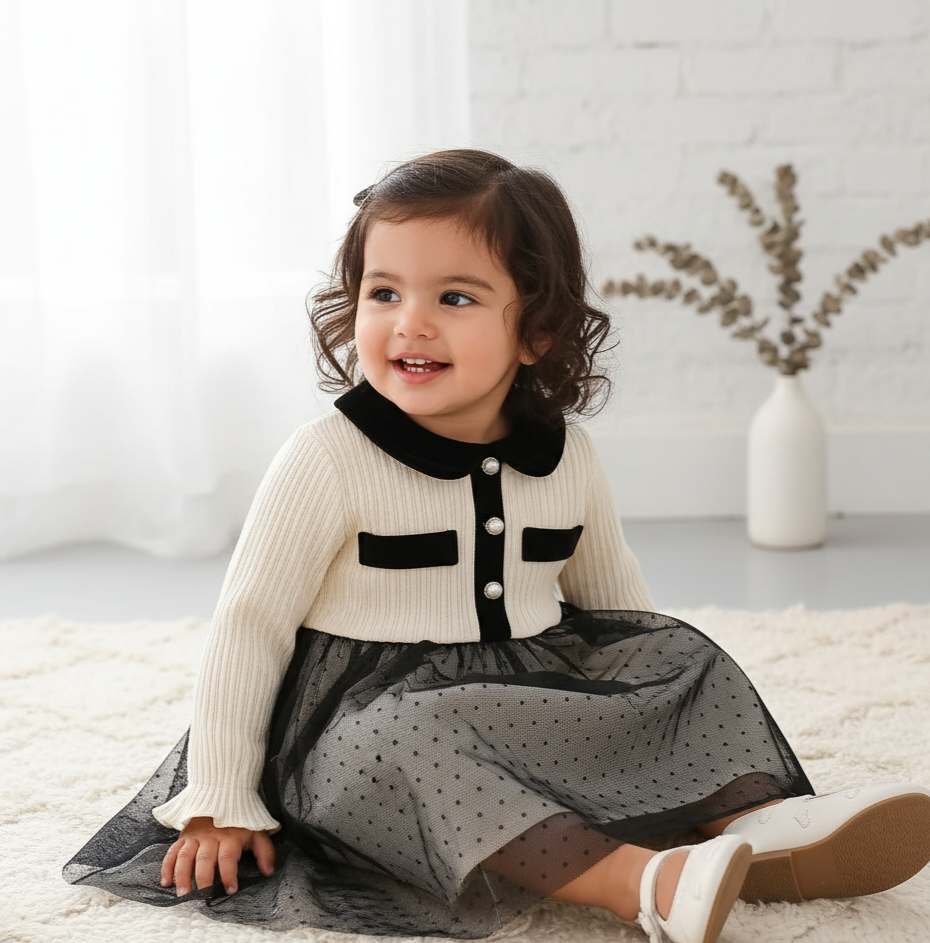 Vestido beige con negro