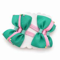 Set de 2 Moños para Niña Verde Menta y Rosa con Brillos