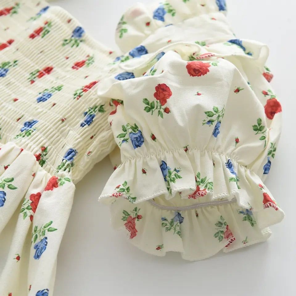 Vestido flores manga abullonado