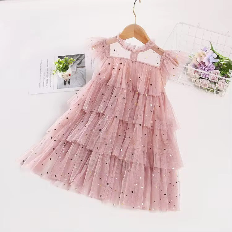 Vestido tul largo rosa