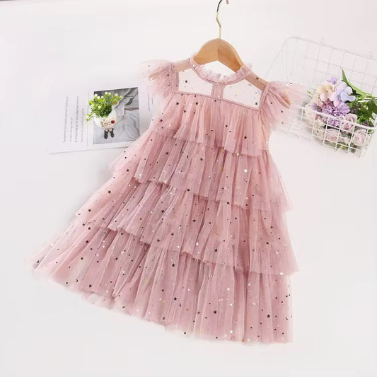 Vestido tul largo rosa