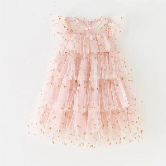 Vestido Tul estrellas rosa