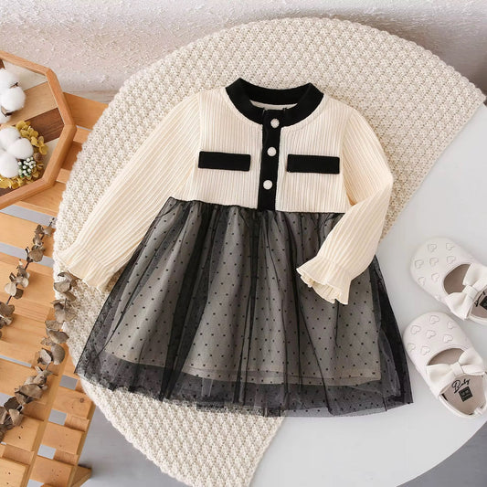 Vestido beige con negro