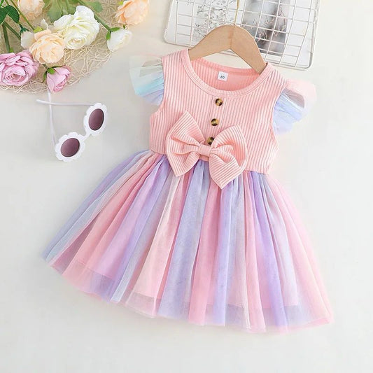 Vestido tul rosa con moño