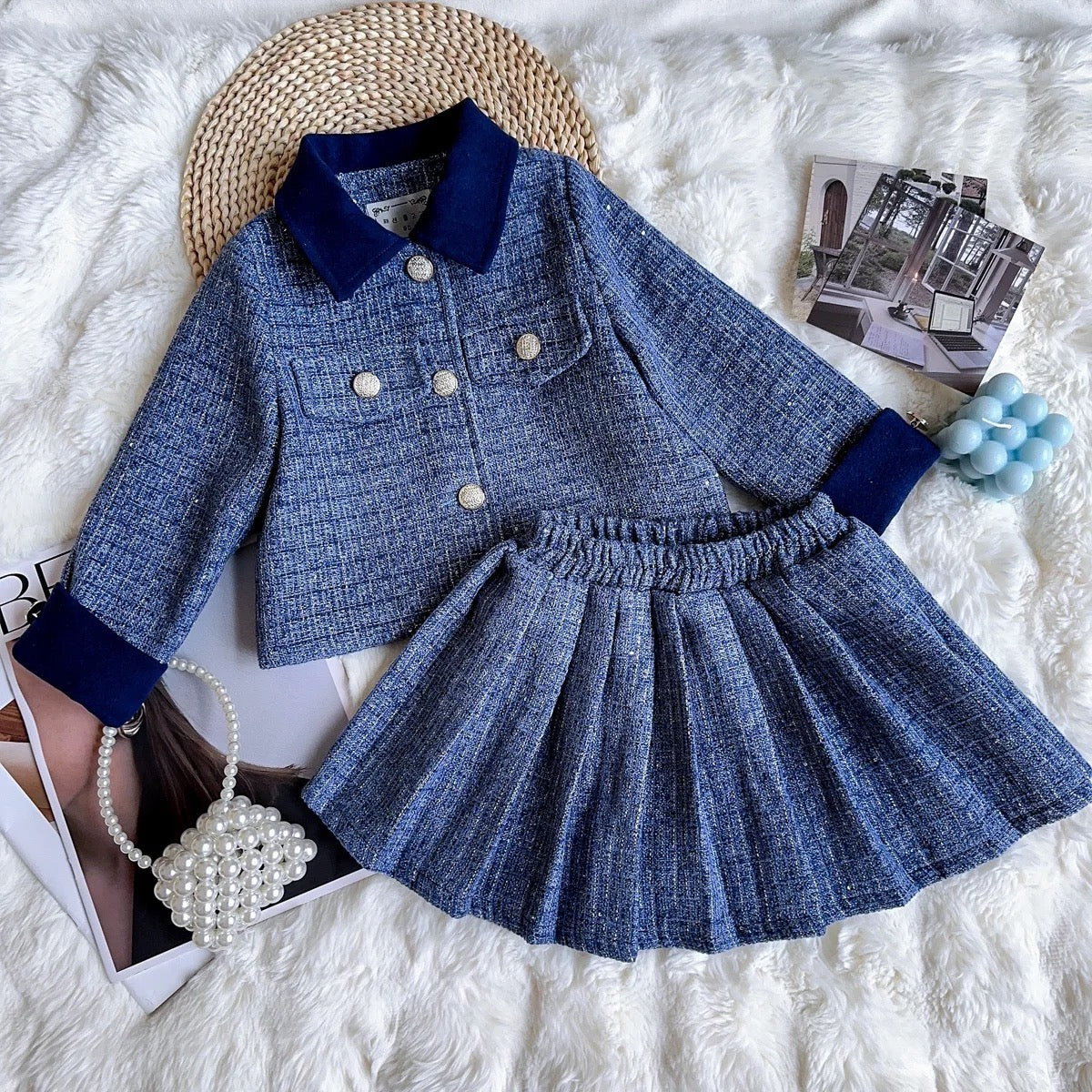 Conjunto azul falda y saco