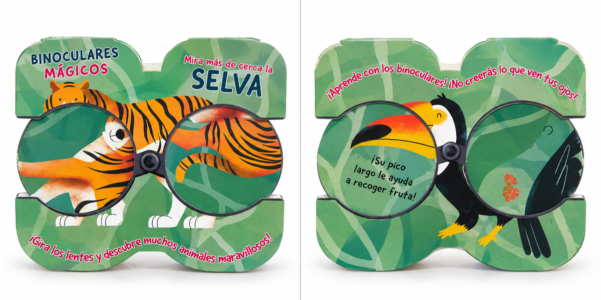 Libro Binoculares Mágicos Aventura en la Selva, portada y contraportada