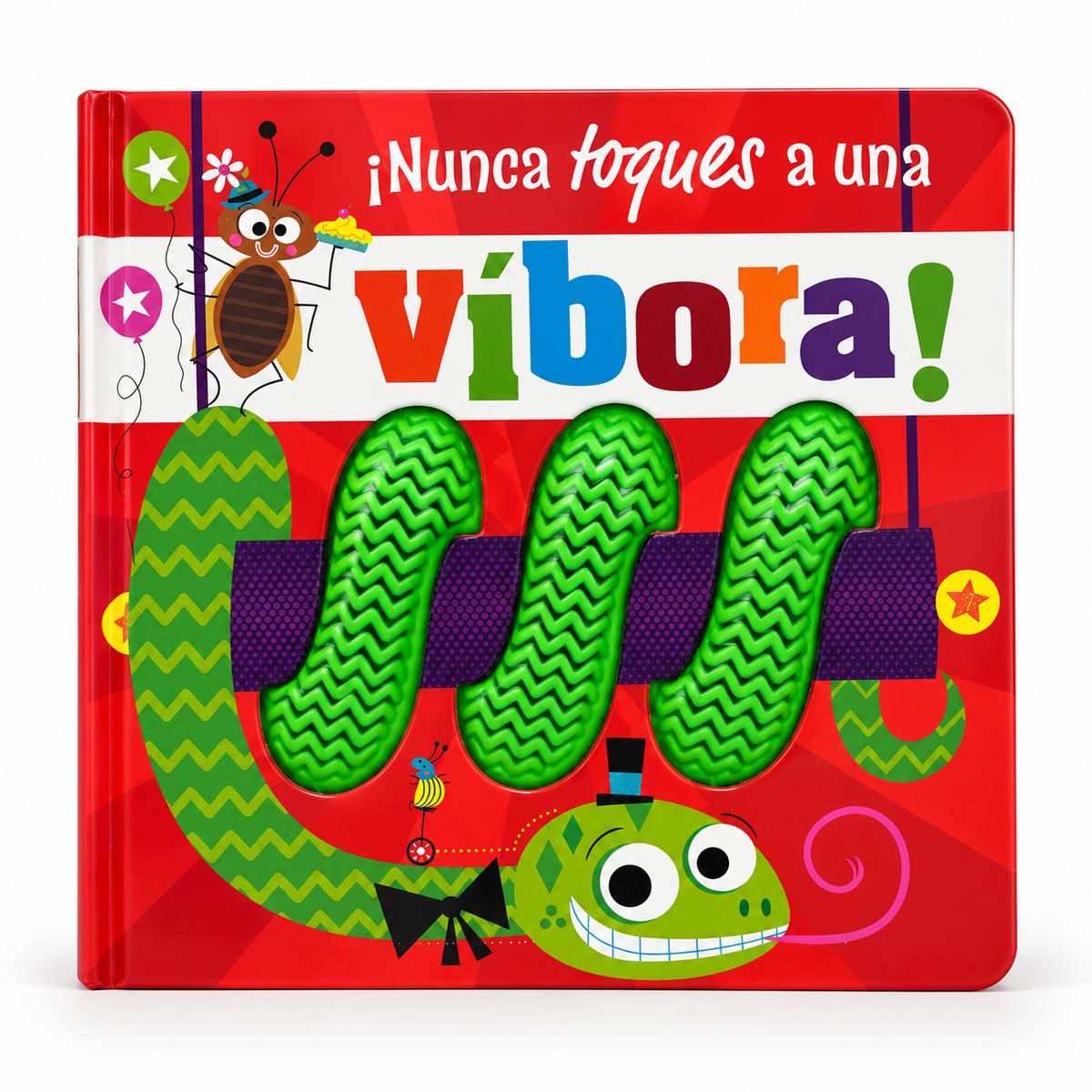 Portada del libro sensorial ¡Nunca toques a una víbora! con textura para tocar