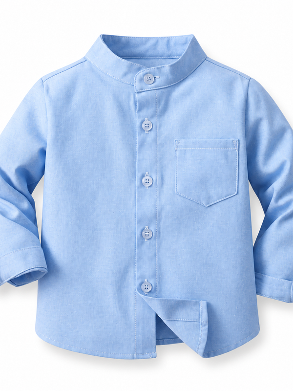 Camisa Azul de Algodón Manga Larga