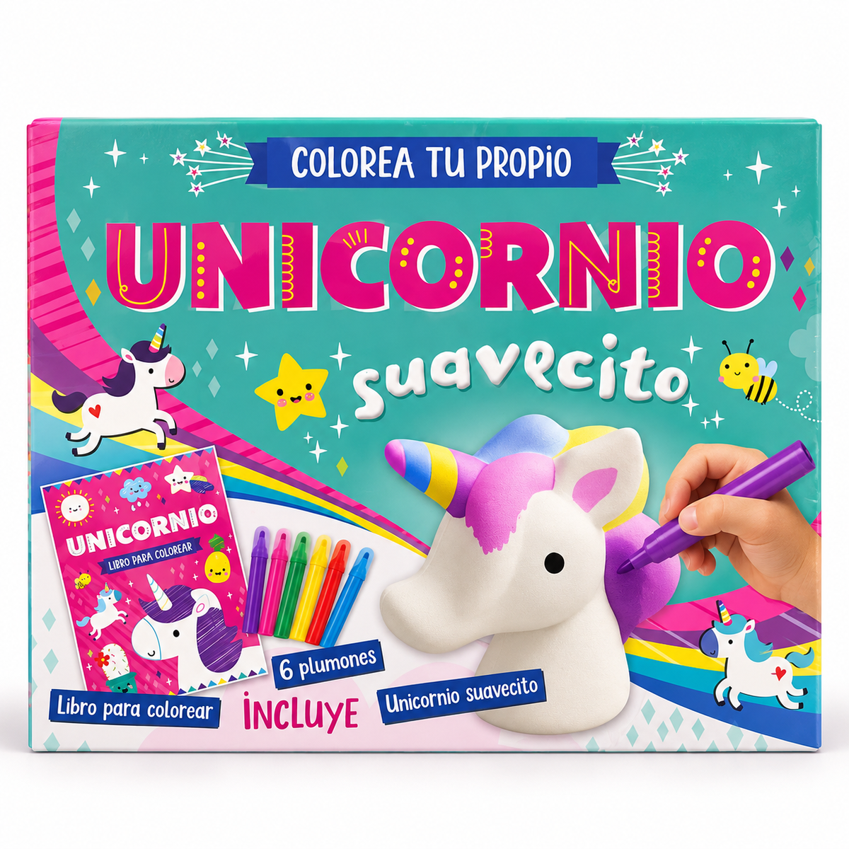 Kit para decorar unicornio con libro para colorear y 6 plumones