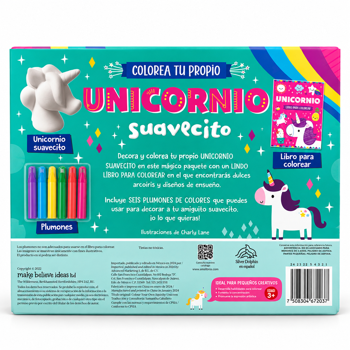 Parte trasera del kit Decora tu Unicornio con plumones