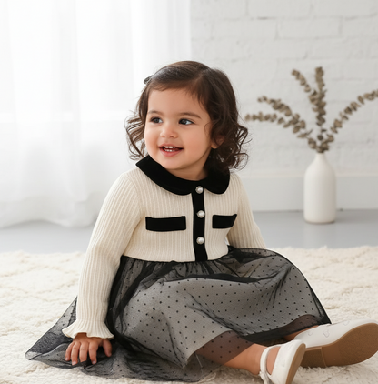 Vestido beige con negro