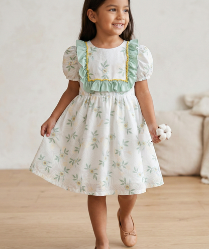 Vestido blanco con flores verdes