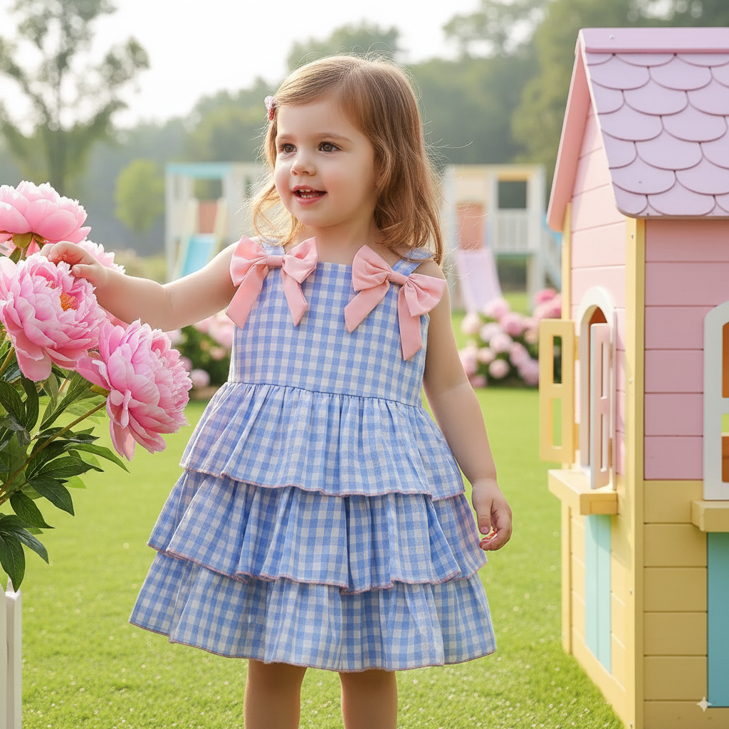 Vestido de cuadros con moñitos