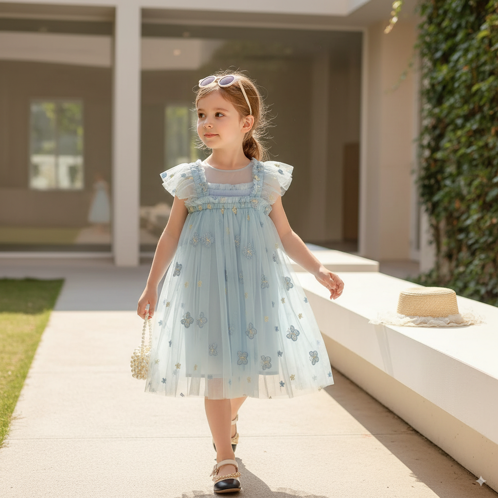 Vestido tul azul mariposa