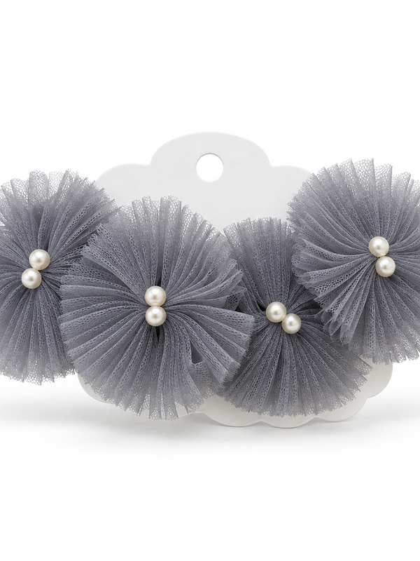 Moños Flor de Tul con Perlas