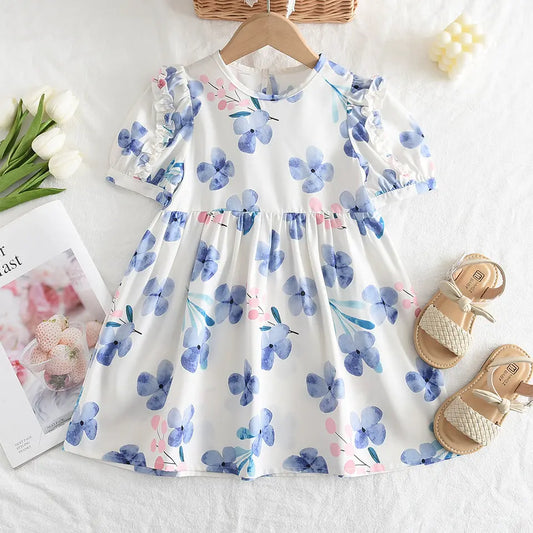 Vestido blanco con flores azules