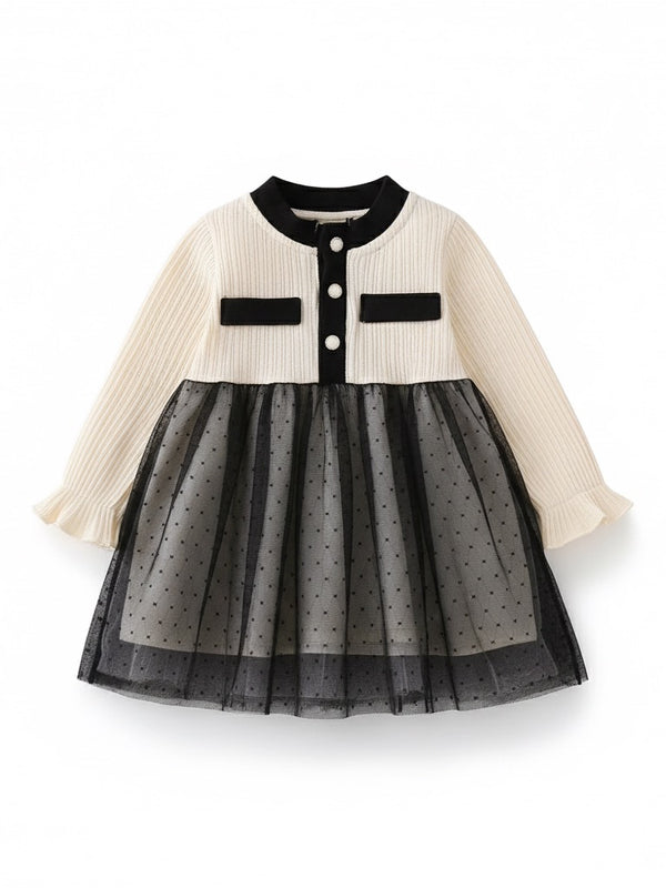 Vestido beige con negro