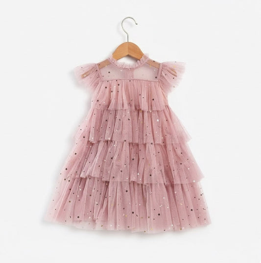 Vestido tul largo rosa