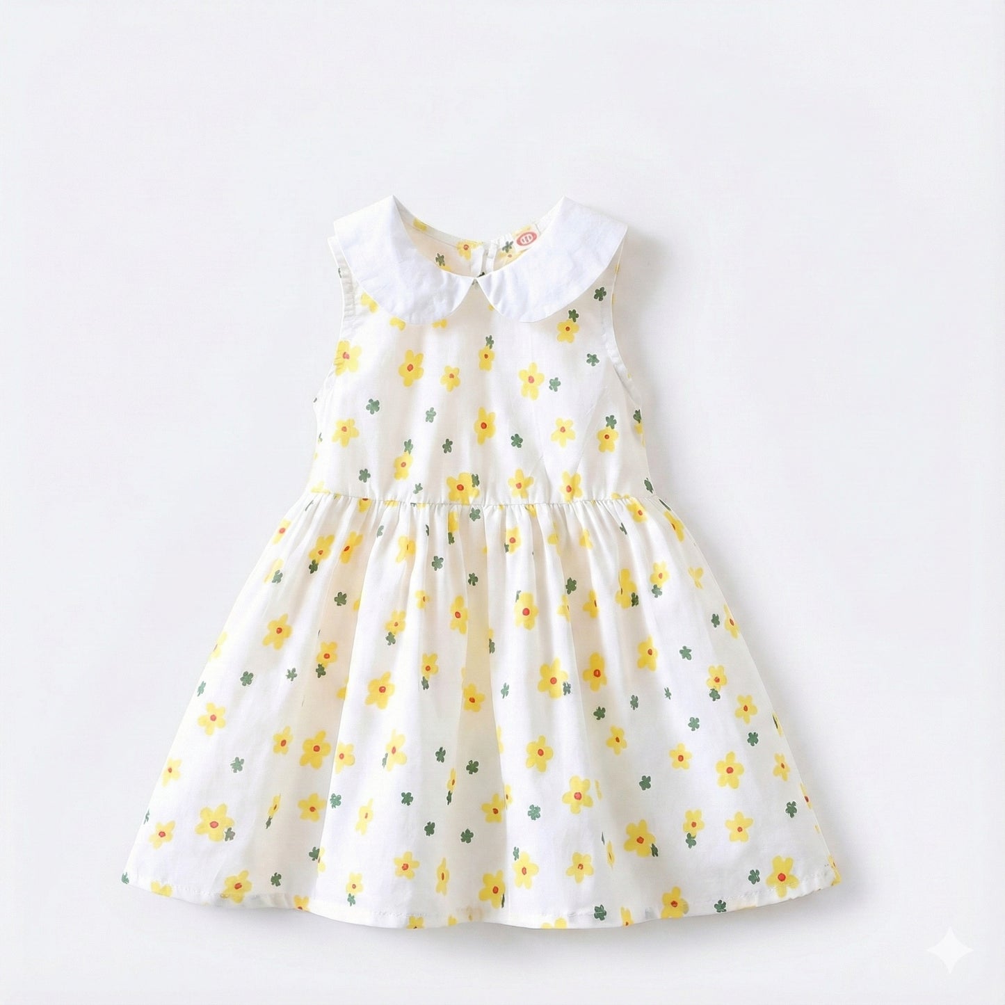 Vestido blanco con solapa flores amarillas