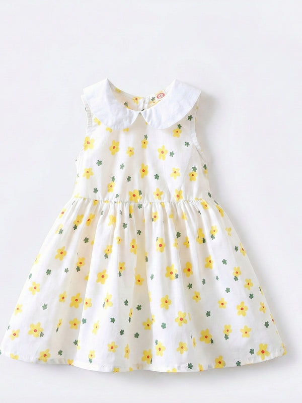 Vestido blanco con solapa flores amarillas