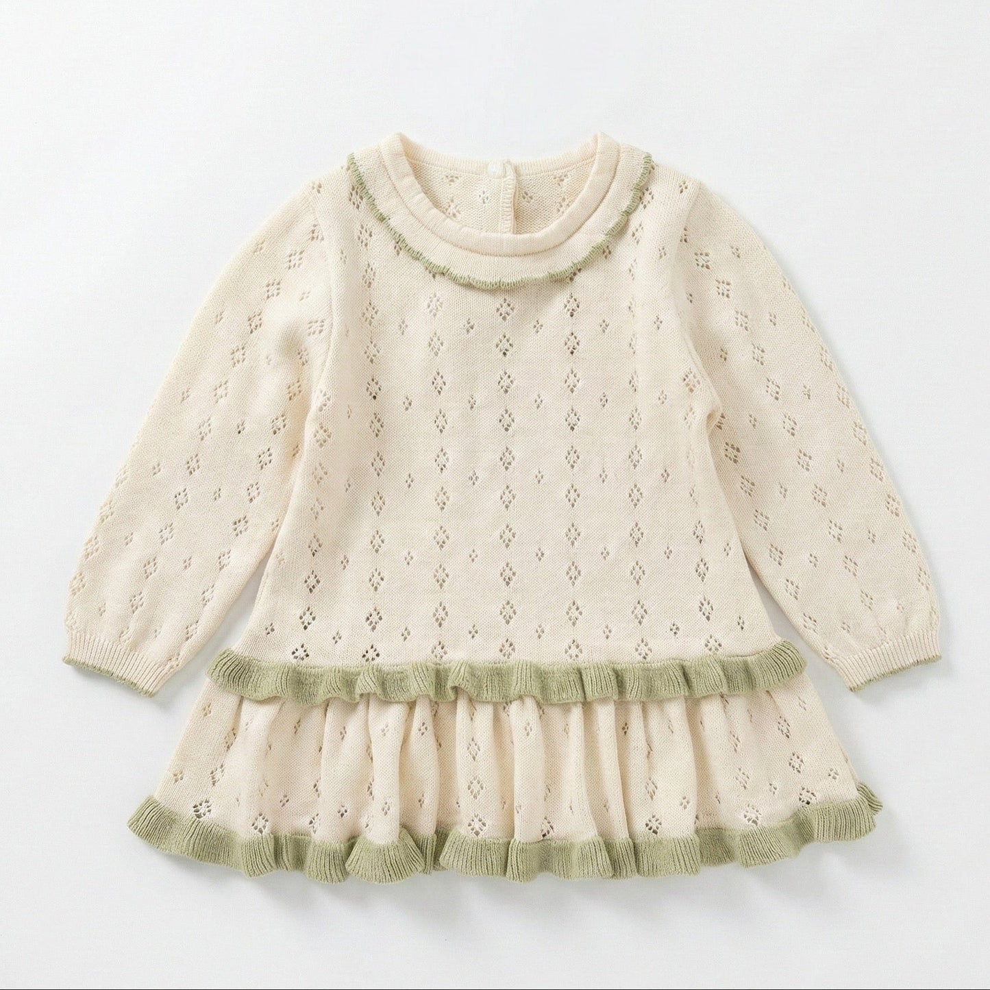 Vestido de punto beige con verde