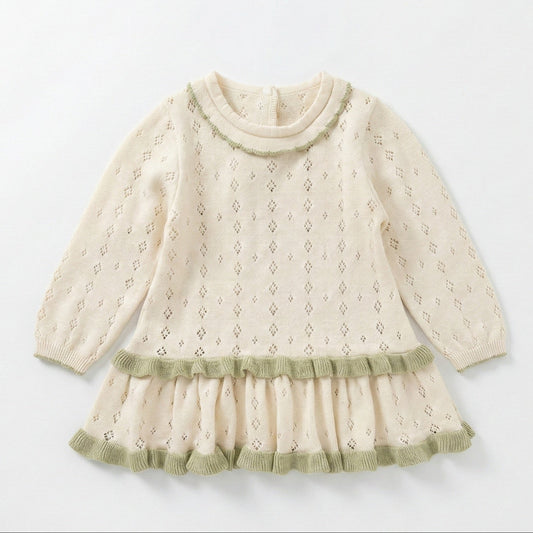 Vestido de punto beige con verde