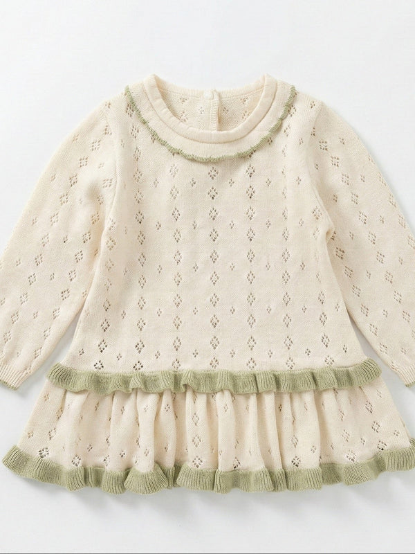 Vestido de punto beige con verde