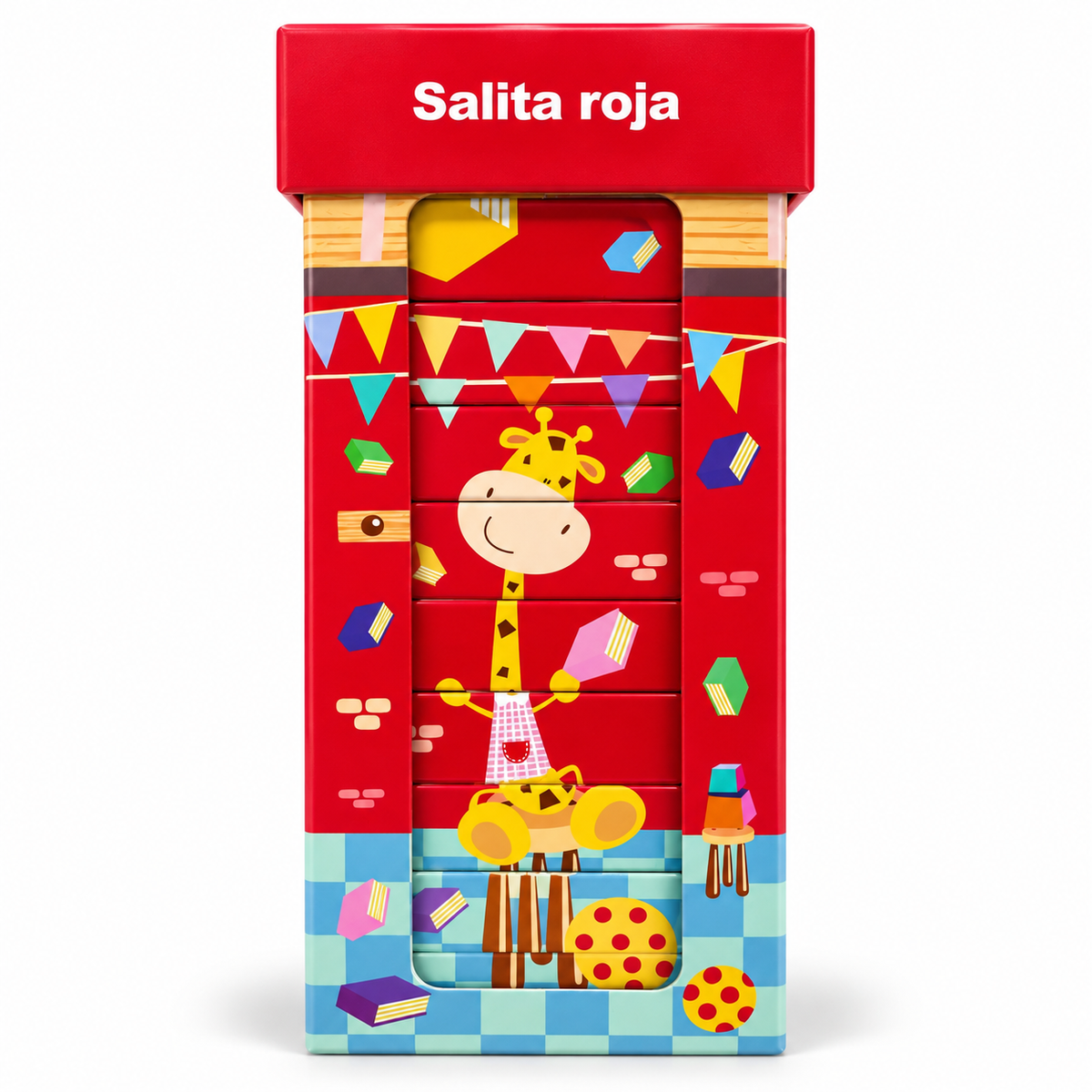 Caja con 10 mini libros infantiles que forman una jirafa