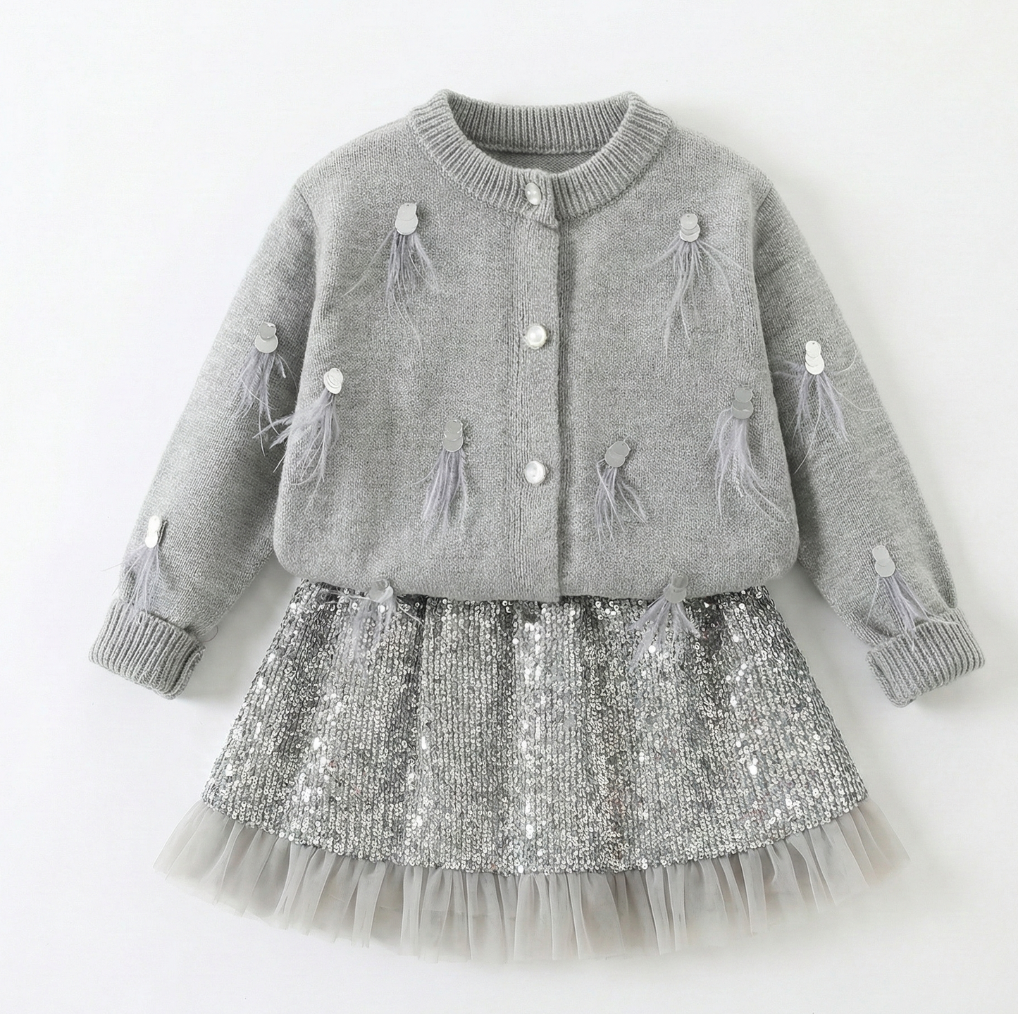 Conjunto gris lentejuela