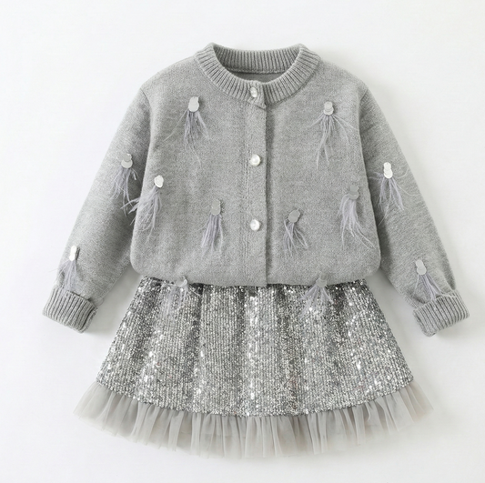 Conjunto gris lentejuela