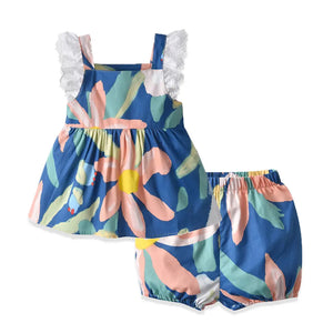 Conjunto azul flores